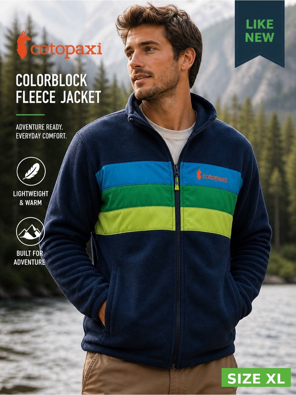 Cotopaxi Teca Fleece Hooded Full Zip Jacket Men’s XL Navy Colorblock